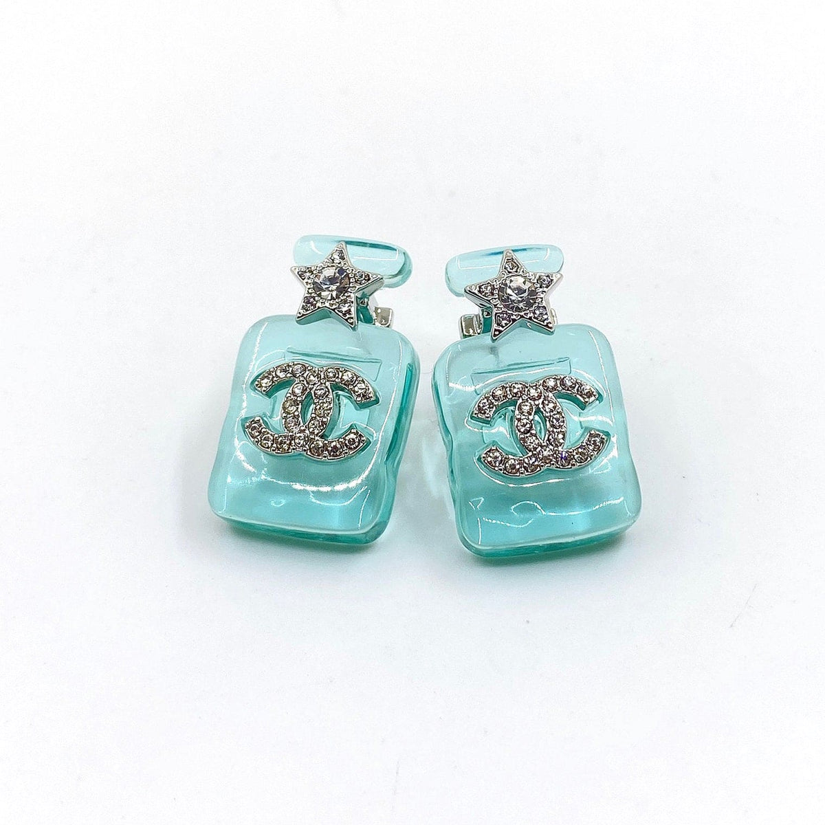 18K  Chanel Perfume Blue Bottle Earrings
